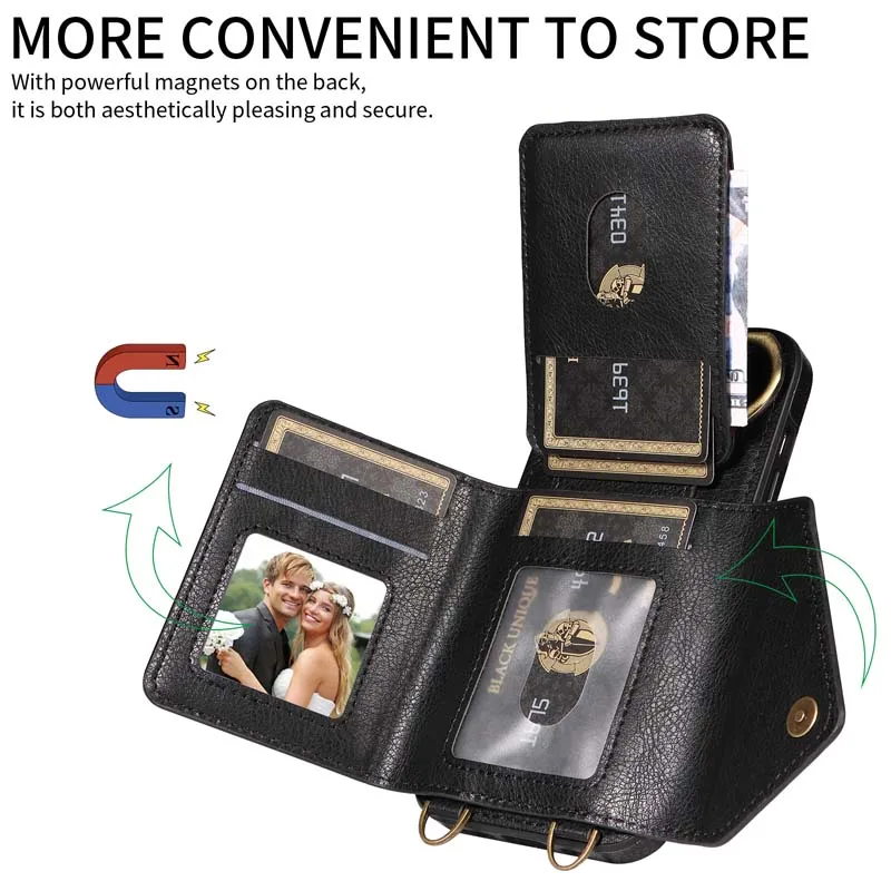 Elegant Leather Crossbody Phone Case with Wallet and Card Slots – Fashionable Long Lanyard Design