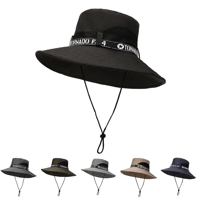 Spring Summer Bucket Hats Men's Solid Color Big Brim Sun Hat Women's Folding Fishing Mountaineering Outdoor