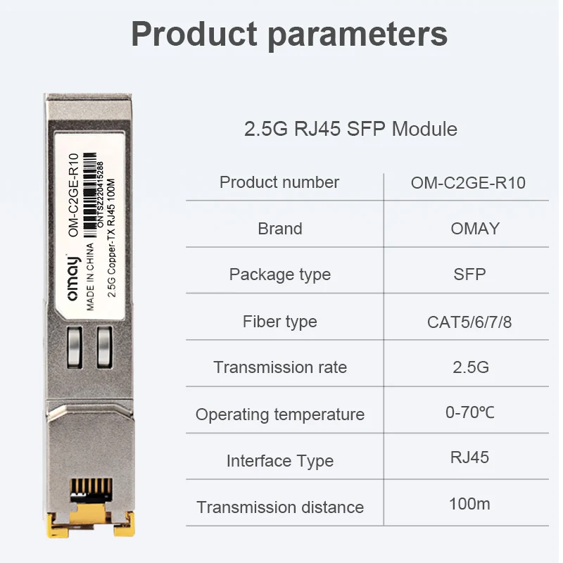 Fiber Optic Transceiver 2.5G 10G RJ45 Copper SFP Module 2.5GBase-Tx Ethernet Fiber Optic FTTH Compatible With Cisco/Mikrotik Switch 100m