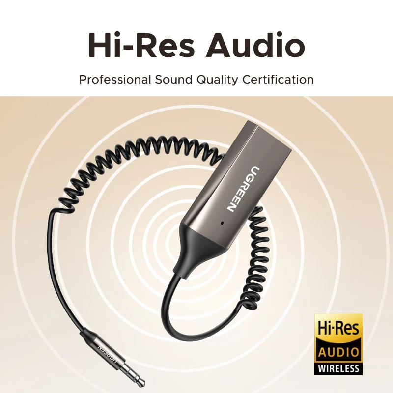 UGREEN Bluetooth 6.0 5.4 Handsfree Adapter Bluetooth 3.5mm AUX Music Navigation Streaming Microphone for Calls Car