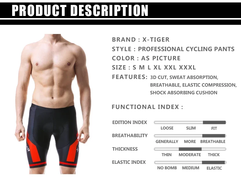 Description Picture 3 of itemX-TIGER Cycling Shorts 5D Gel Pad Men Bicycle Clothes MTB Road Bike Pants Anti-slip Leg Grips Bike Shorts Summer Outfit Clothes