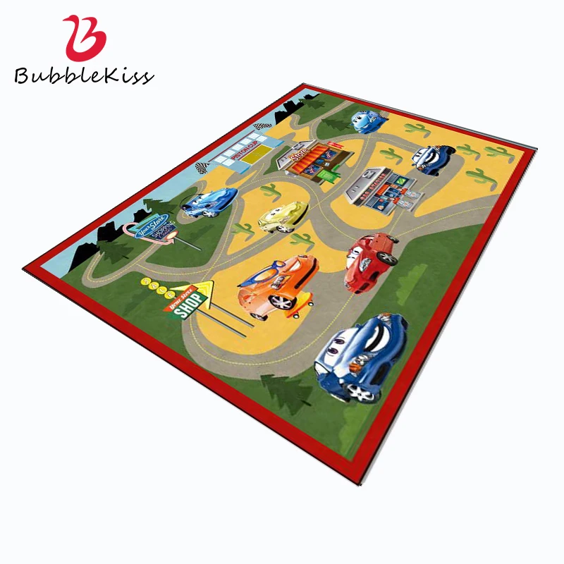 Bubble Kiss Modern Cute Cartoon Carpet For Living Room Racing Car Track Pattern Bedroom Rug Boys' Room Decor Bedside Floor Mat