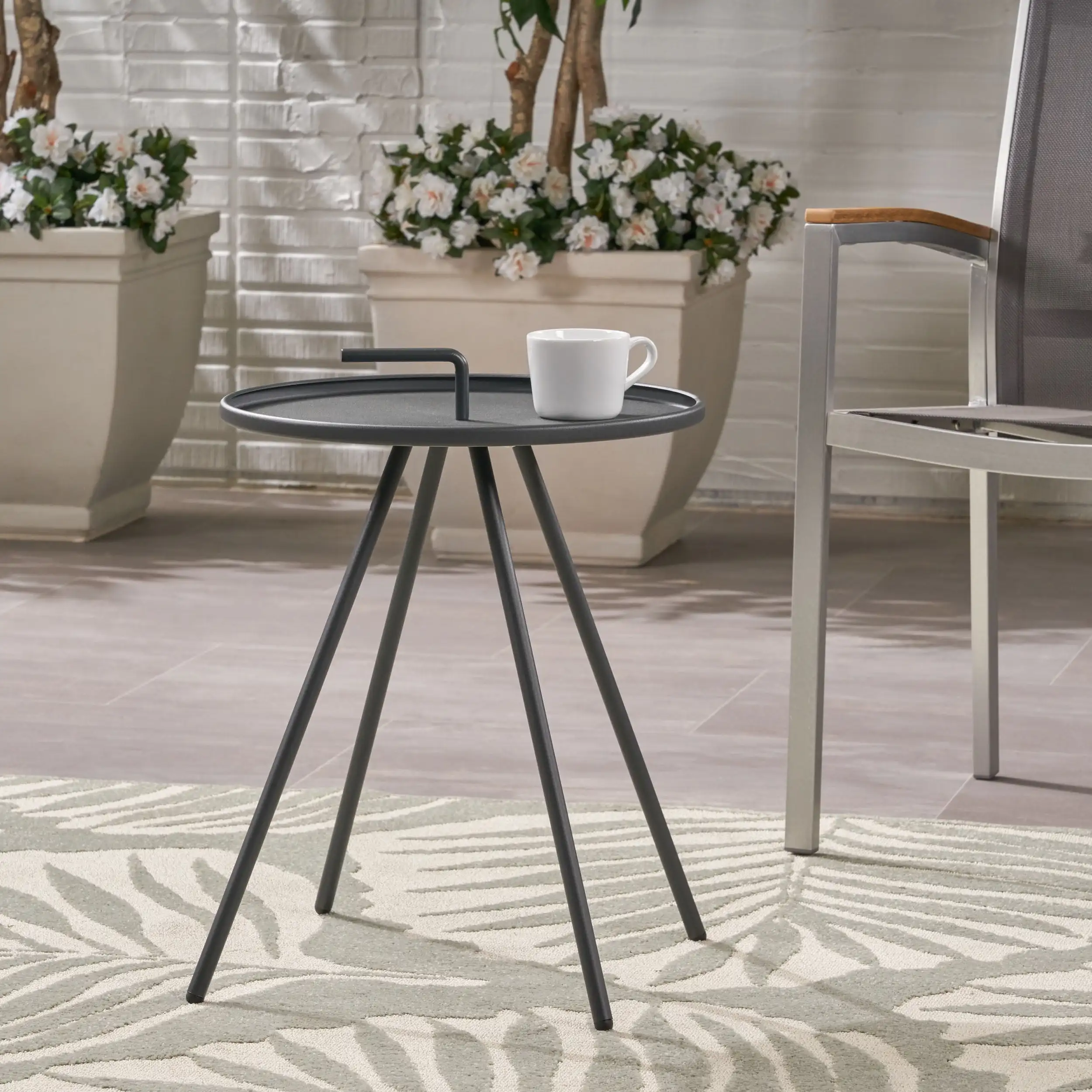 

Armani Outdoor Modern 16.5" Side Table with Steel Legs, Gray