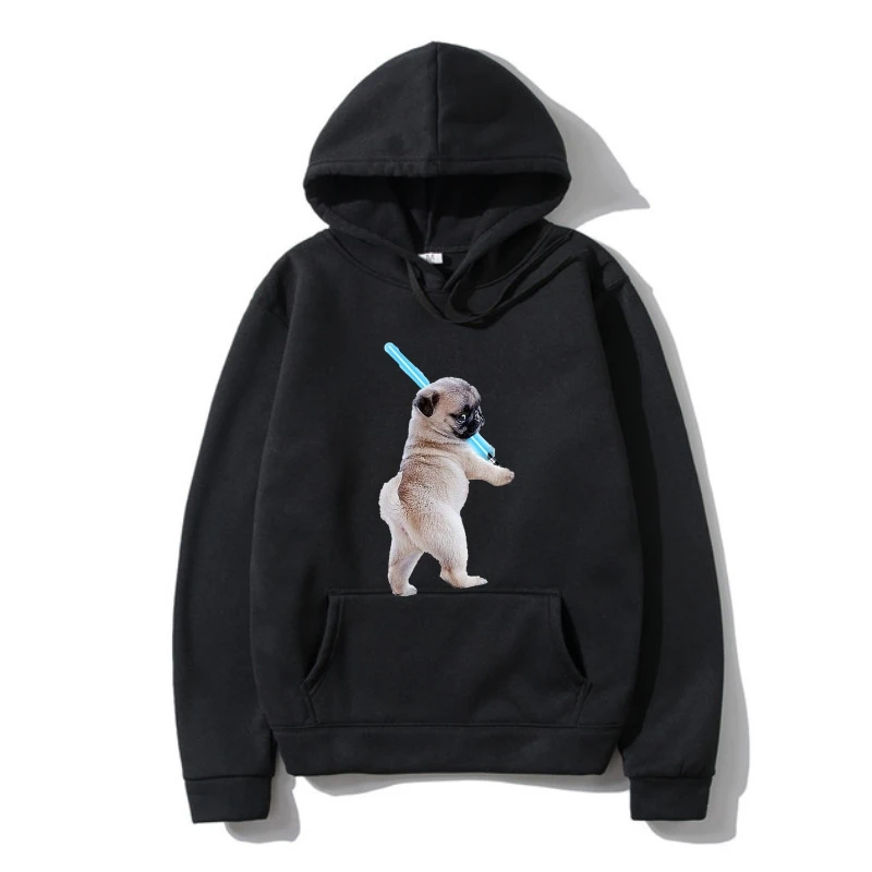 

Hoodi 2022 Summer women Outerwear Fashion Casual White Pug With Lightsaber Cute Hoody women Warm Hoodys