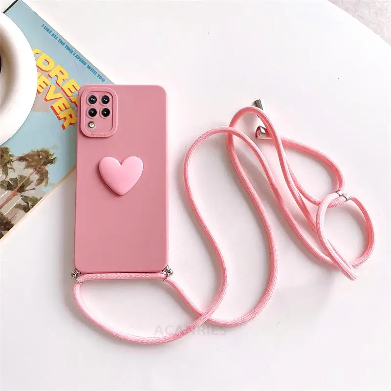 Love Heart Crossbody Lanyard Silicone Phone Case with Cord