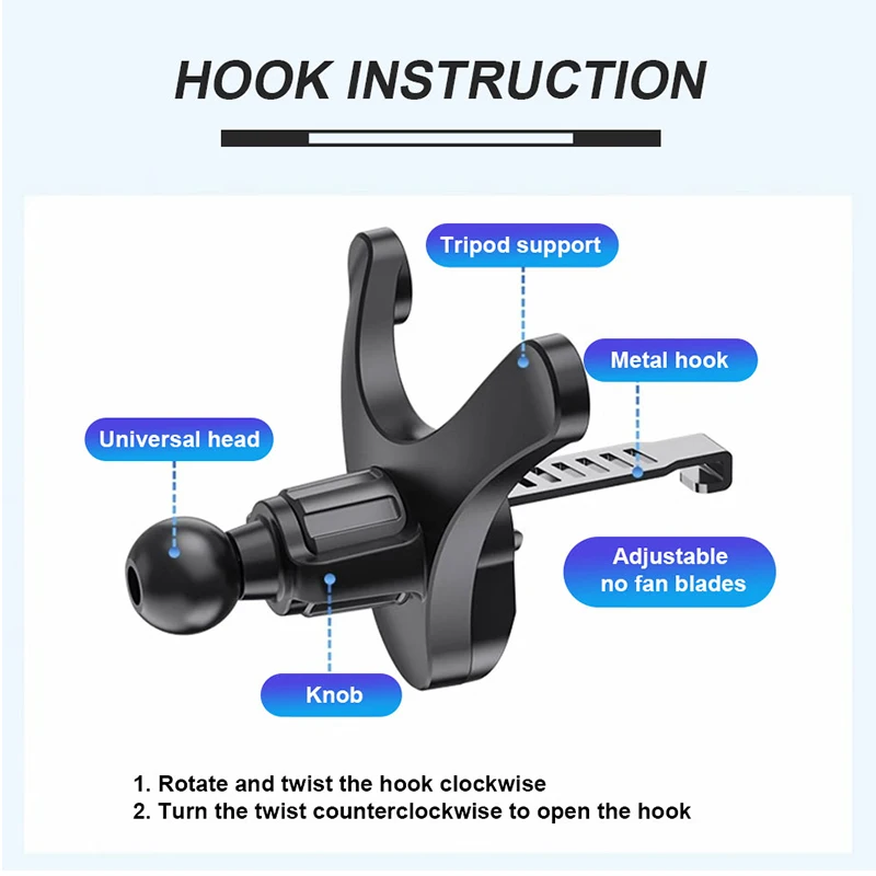 Black ABS Car Air Vent Phone Holder with Flexible Adjustment
