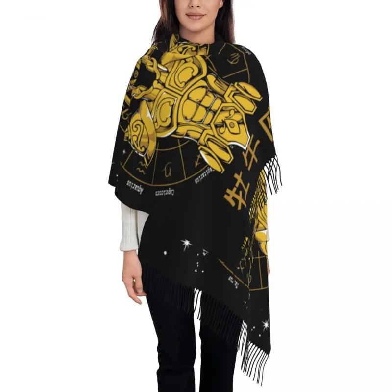 

Saint Seiya Gold Cloth Taurus Aldebaran Scarf Women Fashion Winter Wrap Shawl Knights of the Zodiac Anime Tassel Wraps