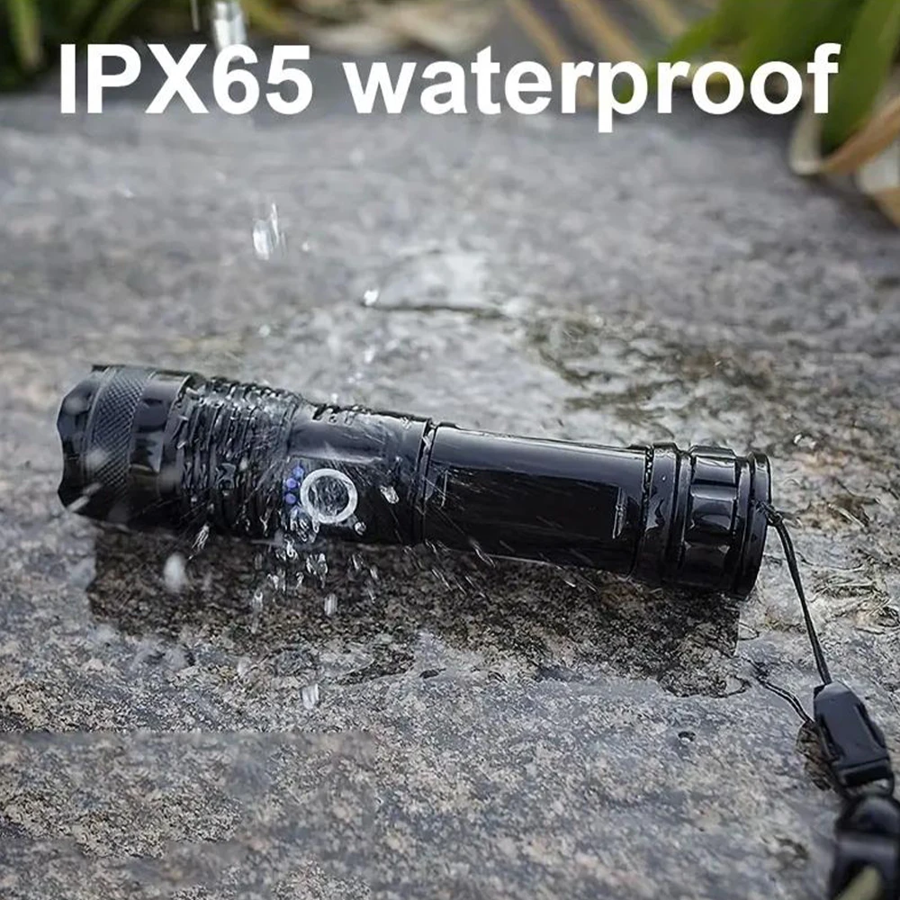 Led Flashlight Type-c Usb Rechargeable Long Range Tactical Torch Strong Light Lamp Outdoor