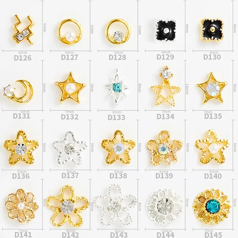 

50 шт./лот полые звезды луна цветок сплав части для дизайна ногтей металлические принадлежности для ногтей для профессионалов аксессуары DIY украшения Подвески