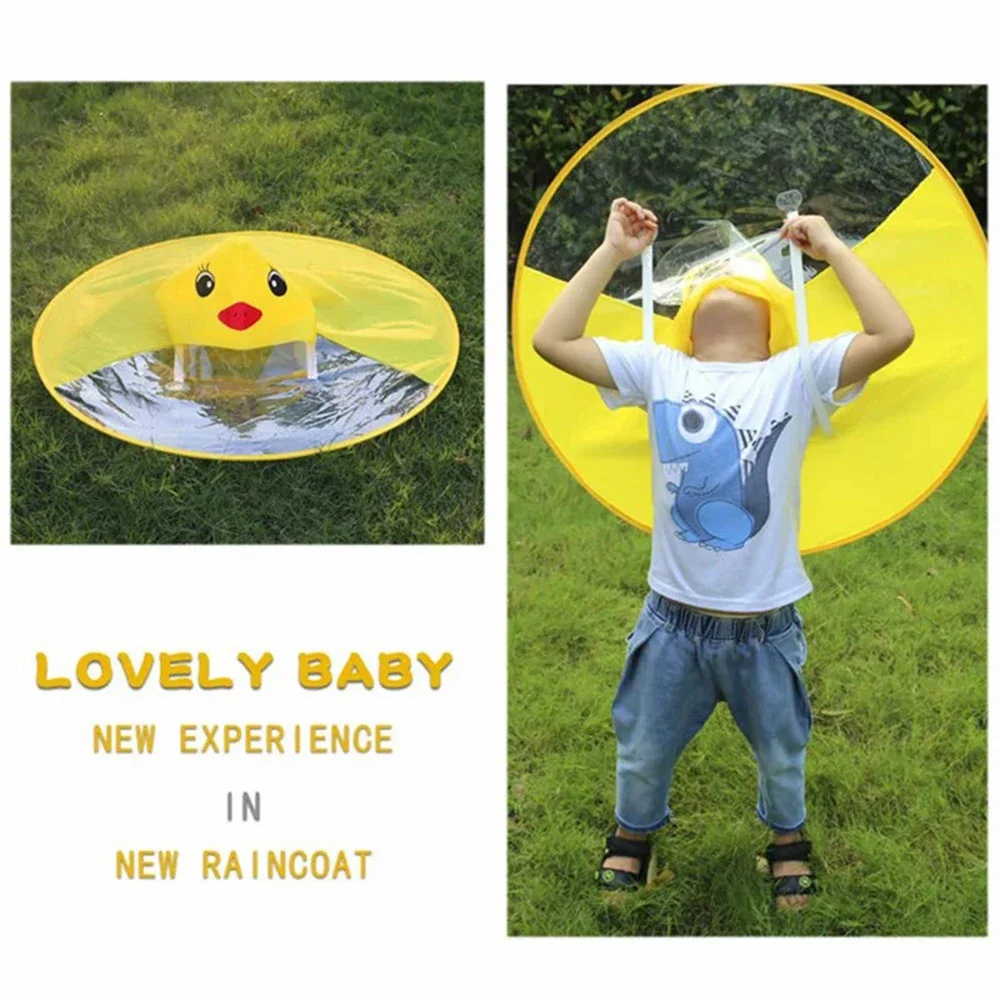 Raincoat Poncho Rain Hat Creative Kids Rain Cover Cute Cartoon Duck UFO Children's Raincoat Boys And Girls Umbrella Hat Windproof Poncho Rain Gear