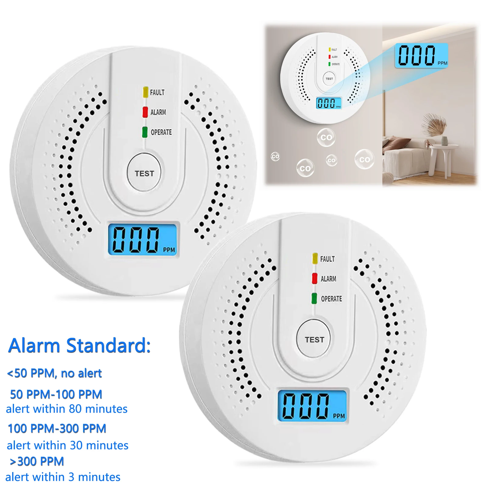 Carbon Monoxide Detector CO Gas Monitor Alarm Battery Powered CO Sensor Detector with LED Digital Display for Home Depot Test carbon monoxide detector gas leak detector gas detector