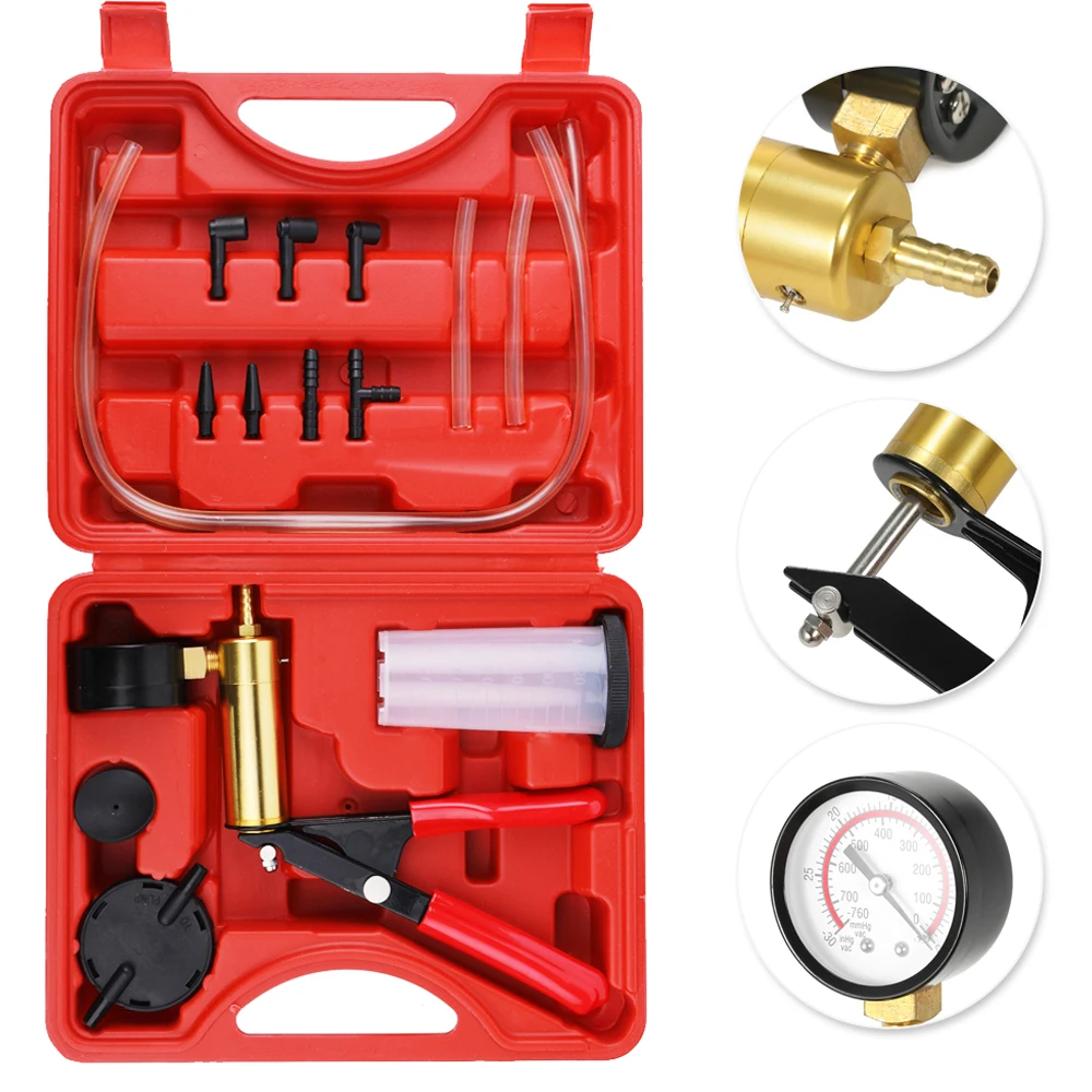 Manual Vacuum Bleeding Brake Fluid Bleeder Tools Vacuum Pistol Pump Tester Kit Aluminum Pump Pressure Gauge brake bleeder kit