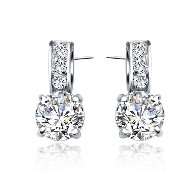 925 Sterling Silver Color Bridal Jewelry Set Classic Cubic Zircon Crystal Pendant  Necklace Stud Earrings for Women Girls Gift 2