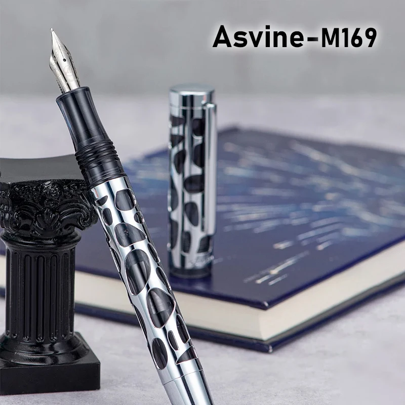 Asvine 아크릴 스포이드 만년필, 고급 투명 금속 해골 펜, 우아한 글쓰기, 학교 사무용품, 문구, M169