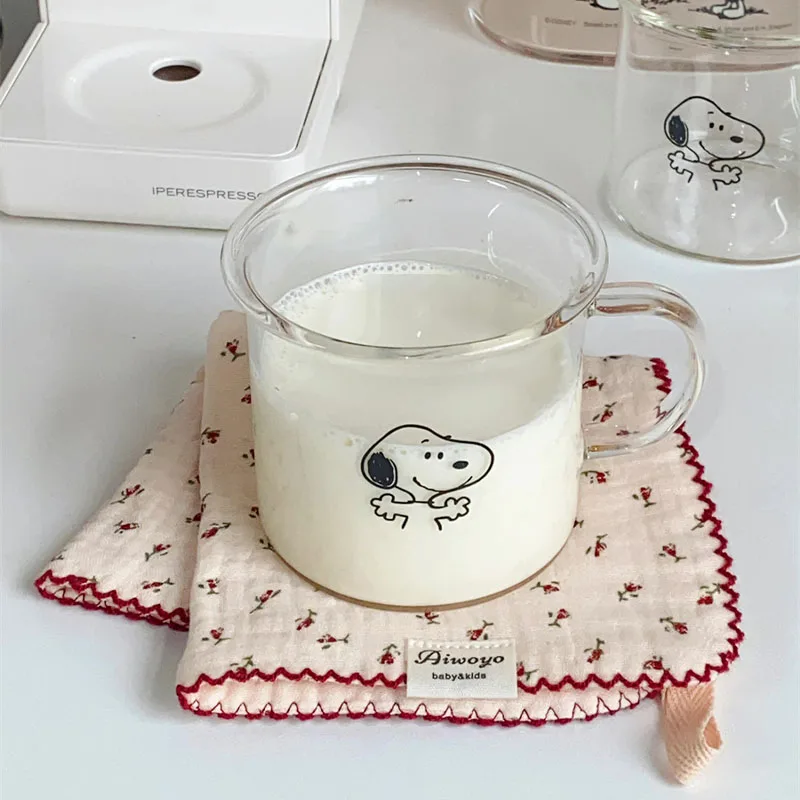 

New Kawali Snoopy Glass Milk Cup Coffee Cup Breakfast Cup Heat-Resistant Cartoon Puppy Home Simple Ins Cute Girl Birthday Gift