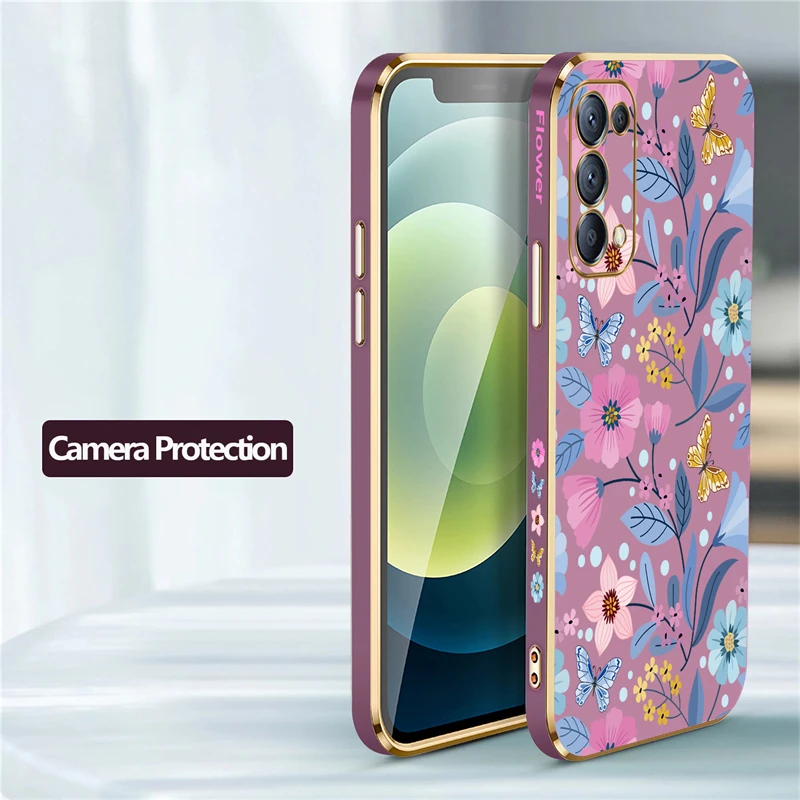 Elegant Floral Silicone Phone Case with Plated Design – Soft Protective Cover