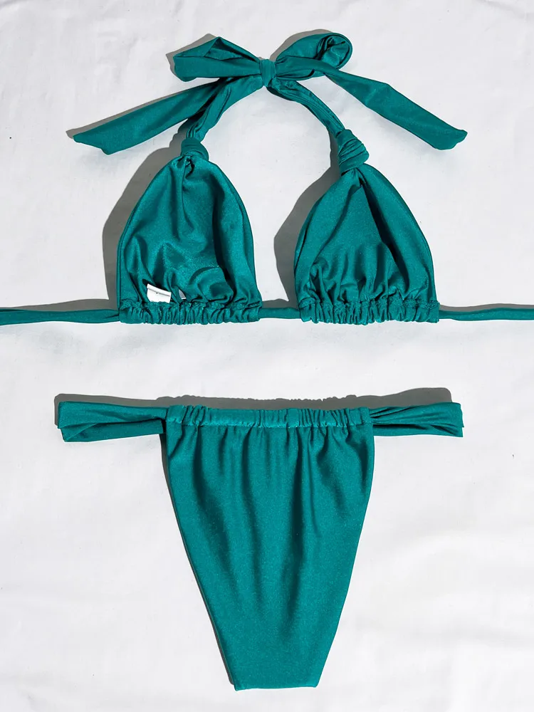 Solid Micro Bikini Set With Long Strap Detail