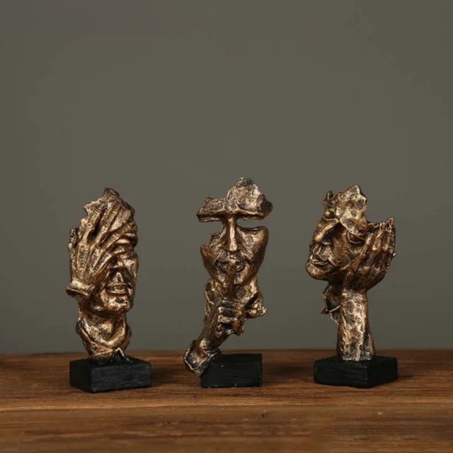 17 cm décor à la maison abstrait Silence est or Figurine résine main visage silencieux hommes Statue Sculpture maison bureau salon décoration 2