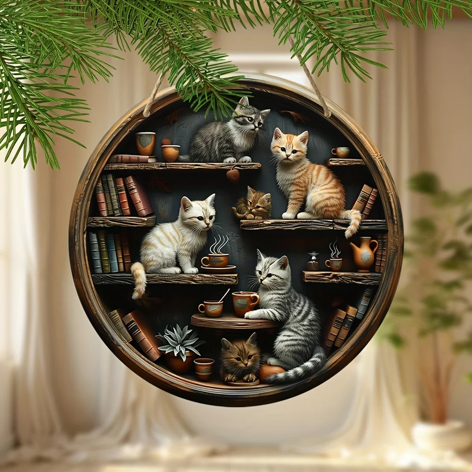 Panneau Décoratif En Bois « Chats En Couple » - 10 X 8 Cm, Pour étagère Ou Bureau