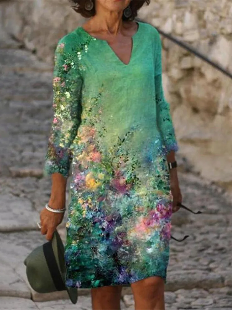 

Elegant Floral Print Dress for Women Summer New Half Sleeve Midi Robe Casual Office Lady Beach Dresses Beach Para Mujer Vestidos