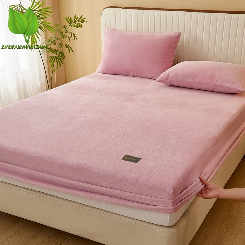 

Thick Quilted Mattress Cover without Pillowcase, Milk Velvet Bedding, Elastic Fitted Protector, Bed Linen, Soft Pad