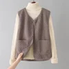 Vests New Spring Autumn Women Button Waistcoat Lamb Wool Winter Thermal Warm Thick Fleece Vests Sleeveless Jacket Ladies Coats 5