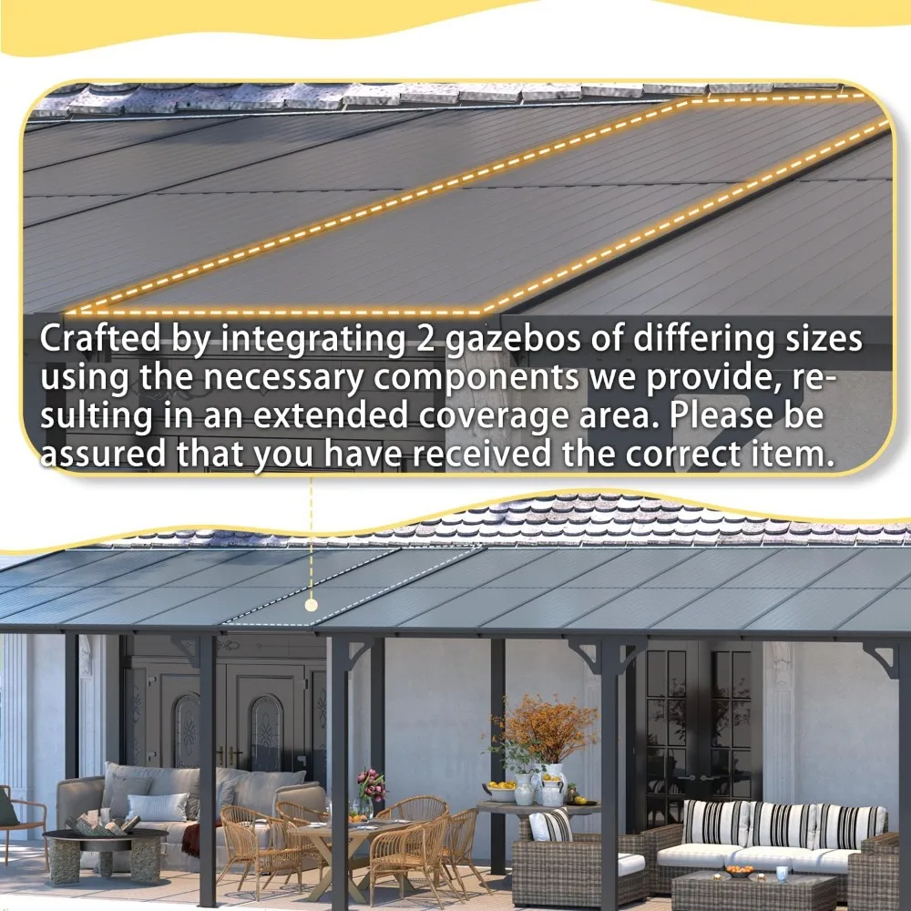 24 'x 10' terrace pavilion, large wall mounted hardtop sloping pavilion, deck heavy-duty terrace sunshade, backyard 3