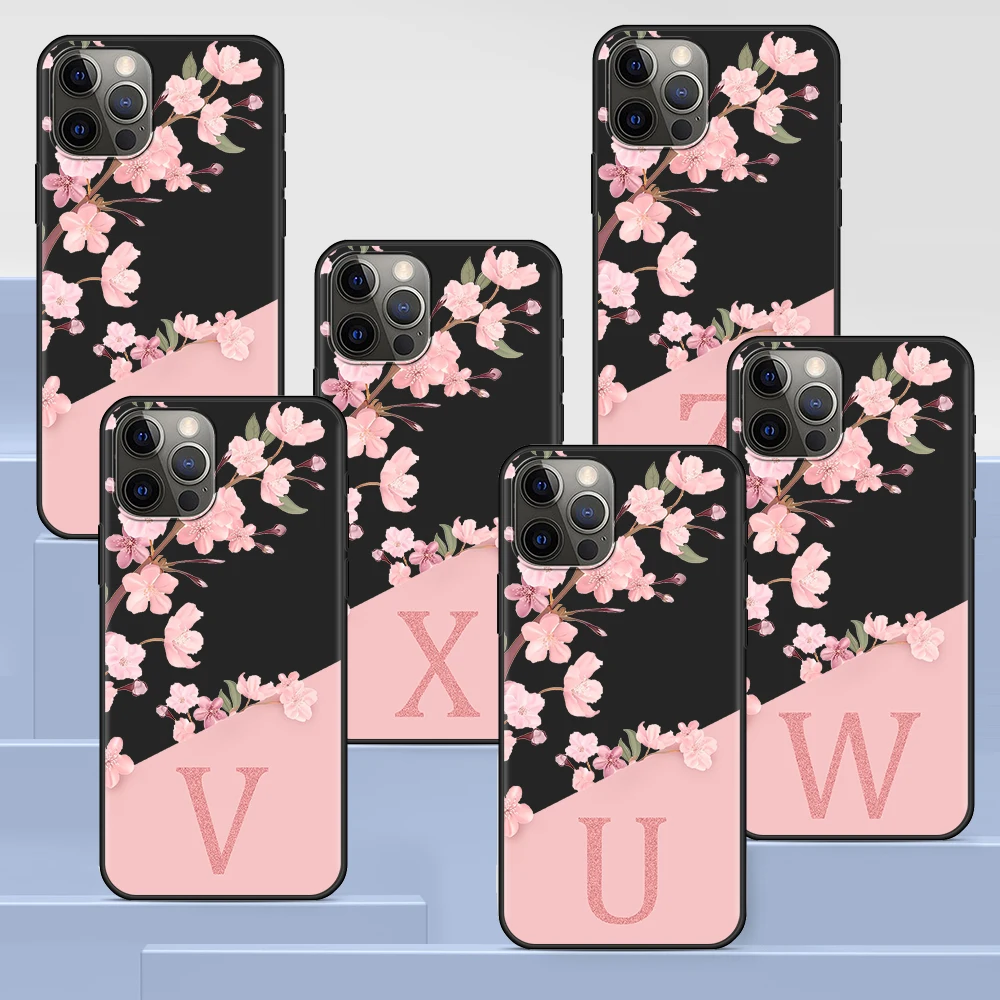 Custodia In Tpu Per Apple Iphone 14 11 13 Mini 15 12 Pro Max Xr 7 8 Plus Xs X Cover Per Telefono Cherry Blossom Pink Letter