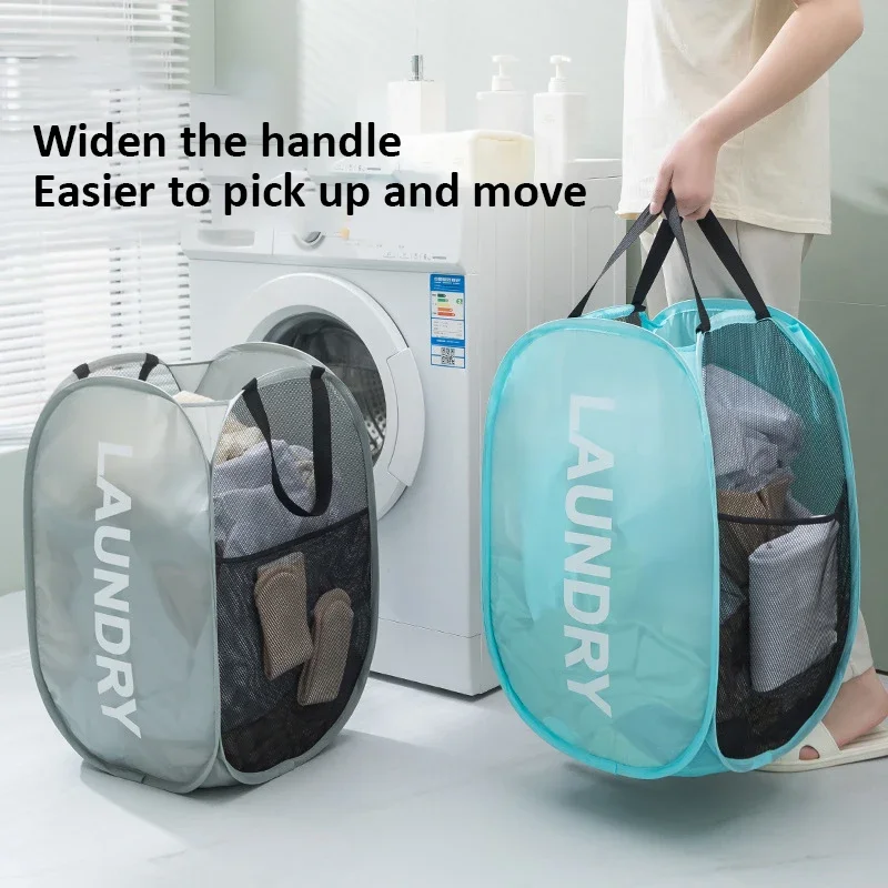 Folding Laundry Baskets Large Capacity Washable Clothes Storage Organizer Mesh Breathable Dirty Laundry Basket Bathroom Storage