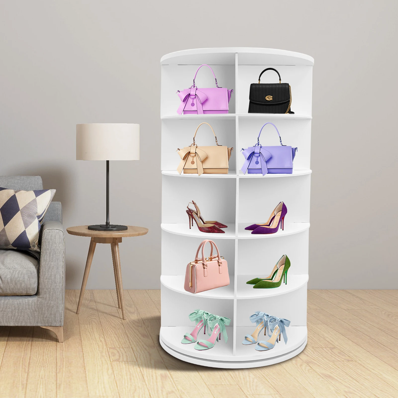 20 Pairs 5-tier Rotating Shoe Rack Free Standing Shoe Rack Shoe Organizer for Entrance Livingroom Bedroom Cloakroom 4