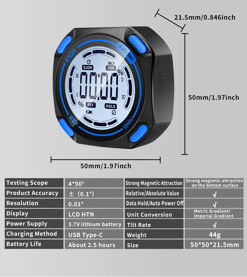 스낙콜 SK-G1 디지털 레벨 각도계 360 ° LCD 전자 베벨 프로텍터 미니 경사계 자기 베이스 틸트 측정 도구