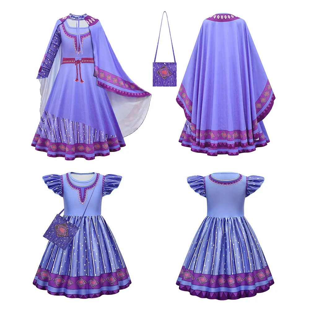 

Kids Children Asha Cosplay Costume Movie Wish Disguise Dress Cloak Bag Girls Roleplay Outfit Halloween Carnival Party Dress Suit