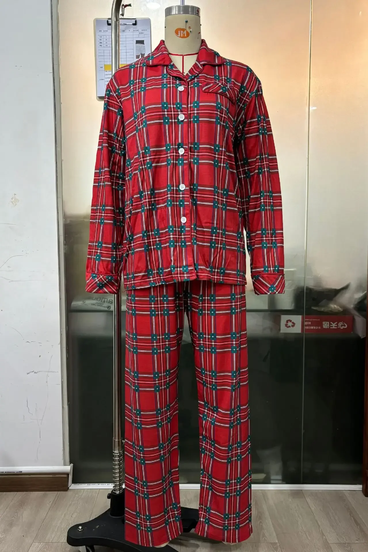 Demegimi Pigiami Due Pezzi Uomo a Quadri Pigiama Invernale Uomo con Maniche Lunghe e Pantaloni Biancheria Invernale da Notte con Scollo a V