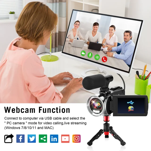 4K Camcorder with Microphone 18X Zoom Infrared Vlogging Video Camera for Youtube 48MP Portable Digital Recorder Live Streaming 5