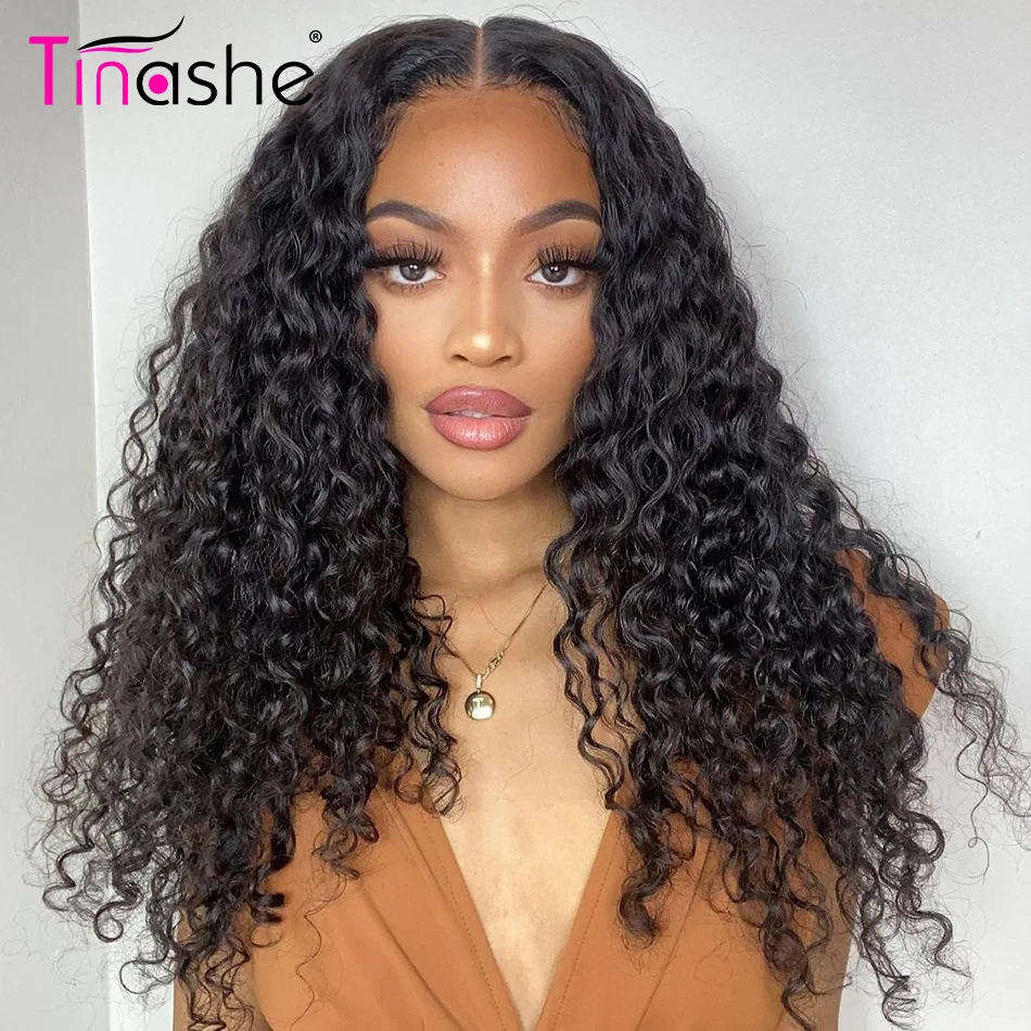 Tinashe Glueless Deep Wave Closure Wig 4x4 6x5 HD Lace Closure Wig Curly Human Hair Wigs Wear Go 200 Density HD Lace Frontal