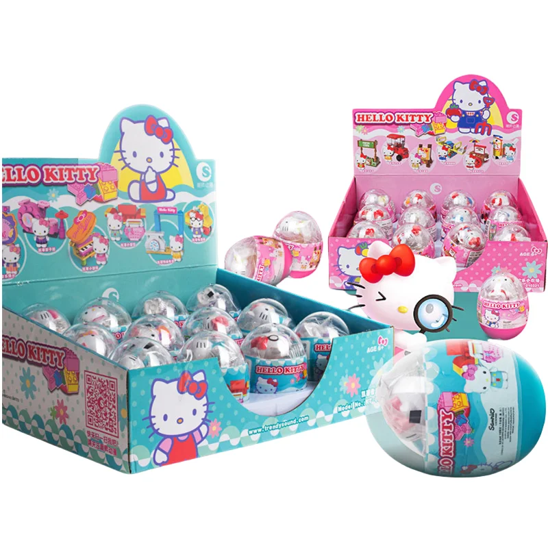 Sanrio 헬로 키티 액션 피규어 인형 모델 장식품 트위스트 에그 키즈 퍼즐 교육 빌딩 블록 장난감 축제 선물
