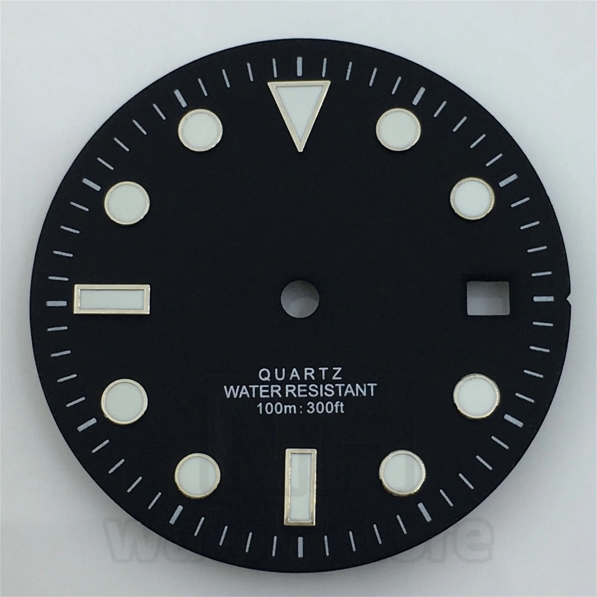 29mm Black & White Watch Dial with Green Luminous Hands - Matte & Glossy Finish