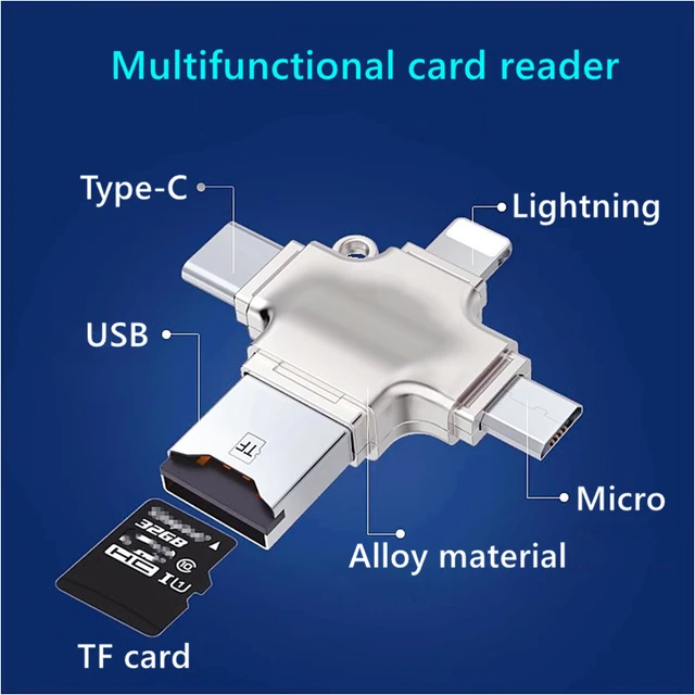4 in1 SD Card Reader Flash Drive Adapter Type-C Micro USB Ligting SIM Card  Data Transfer for iPhone iPad Macbook Android Camera - AliExpress