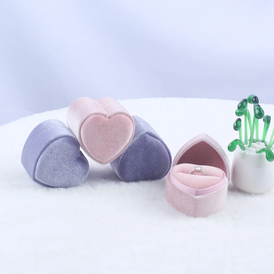 Scatola Porta Anelli A Forma Di Cuore In Velluto – Astuccio Per Fidanzamento E Matrimonio, Con Coperchio Staccabile