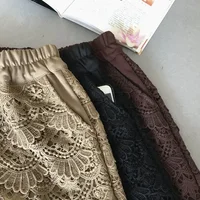 Lace Shorts Women Spring Autumn High Waist Shorts Elastic Wide Leg Short Shorts Black / White Ladies Sexy Short Feminino Q2248 - Image 4