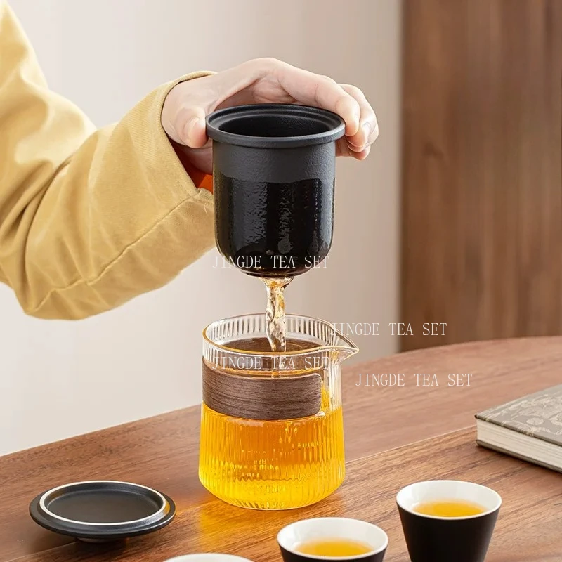 Travel Portable Chinese Tea Set Outdoor Teacup Tea Infuser Suit Exquisite Glass Gaiwan Teaware Sets Tea Ceremony Drinkware