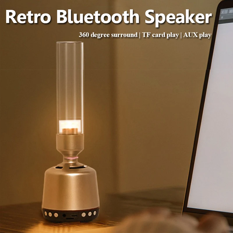 Altoparlante Bluetooth Vintage Portatile Imitazione A Lume Di Candela Suono Surround A 360 Gradi Soundbar Bluetooth Lettore Musicale Mp3 Wireless