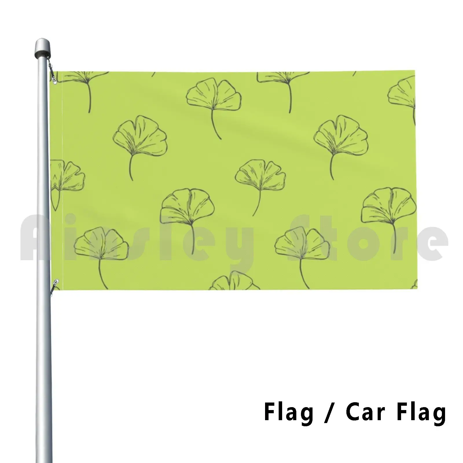 Flag Car Flag Ginkgo Biloba Leaves Green 1170 Ginkgo Biloba Leaves Forest Pattern Green Black Tree