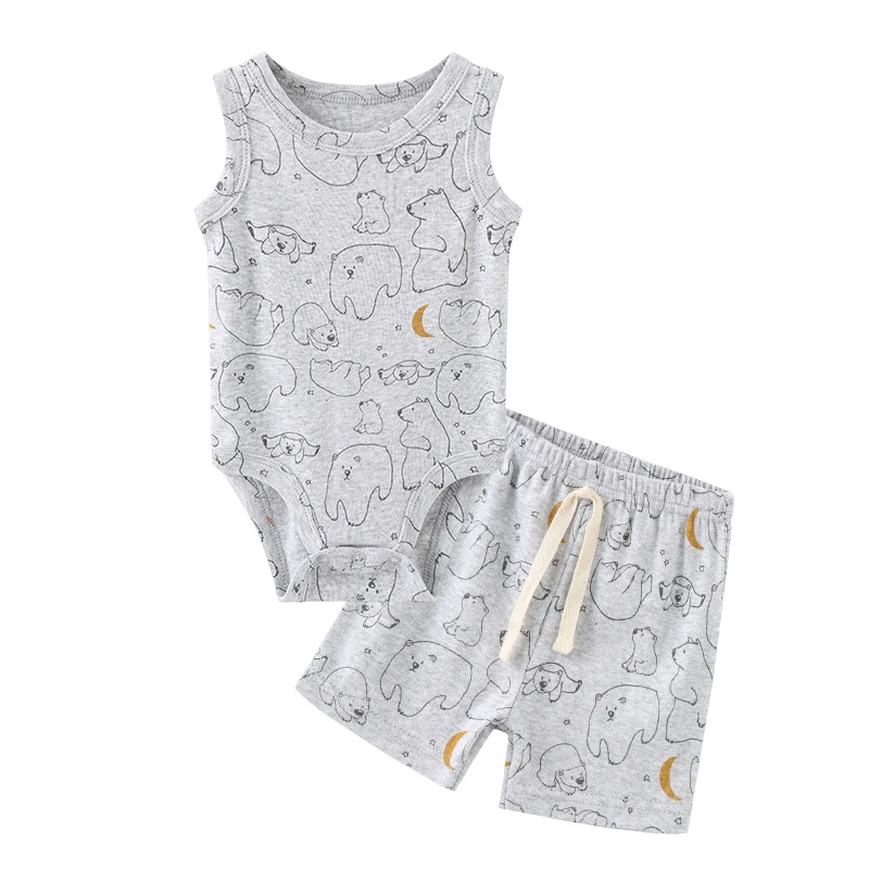 Summer Baby Boy Clothing Set 100%Cotton Newborn Bodysuit+Shorts Suits Sleeveless Infant Outfits 4