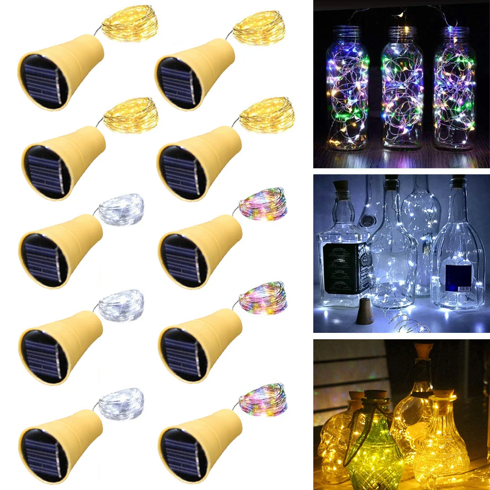 10pcs Solar Cork String Lights, 2m 20LED Silvery Wire String, Bottle Stopper Lights, Bottle Cork Lamp Strings, Multiple Colors