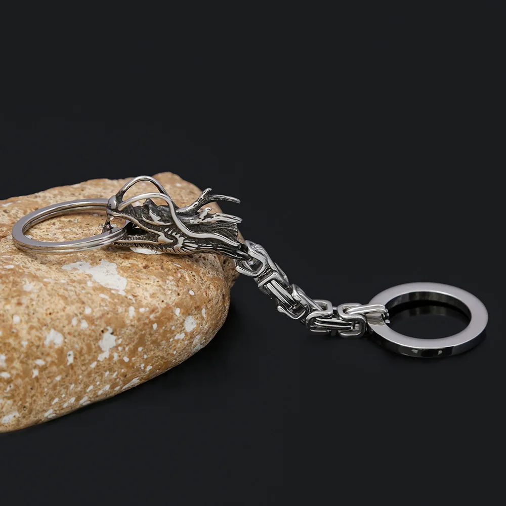 남성용 스테인레스 스틸 독특한 중국 드래곤 키체인, 빈티지 황제 체인, 동물 키체인, 쥬얼리 액세서리, 도매