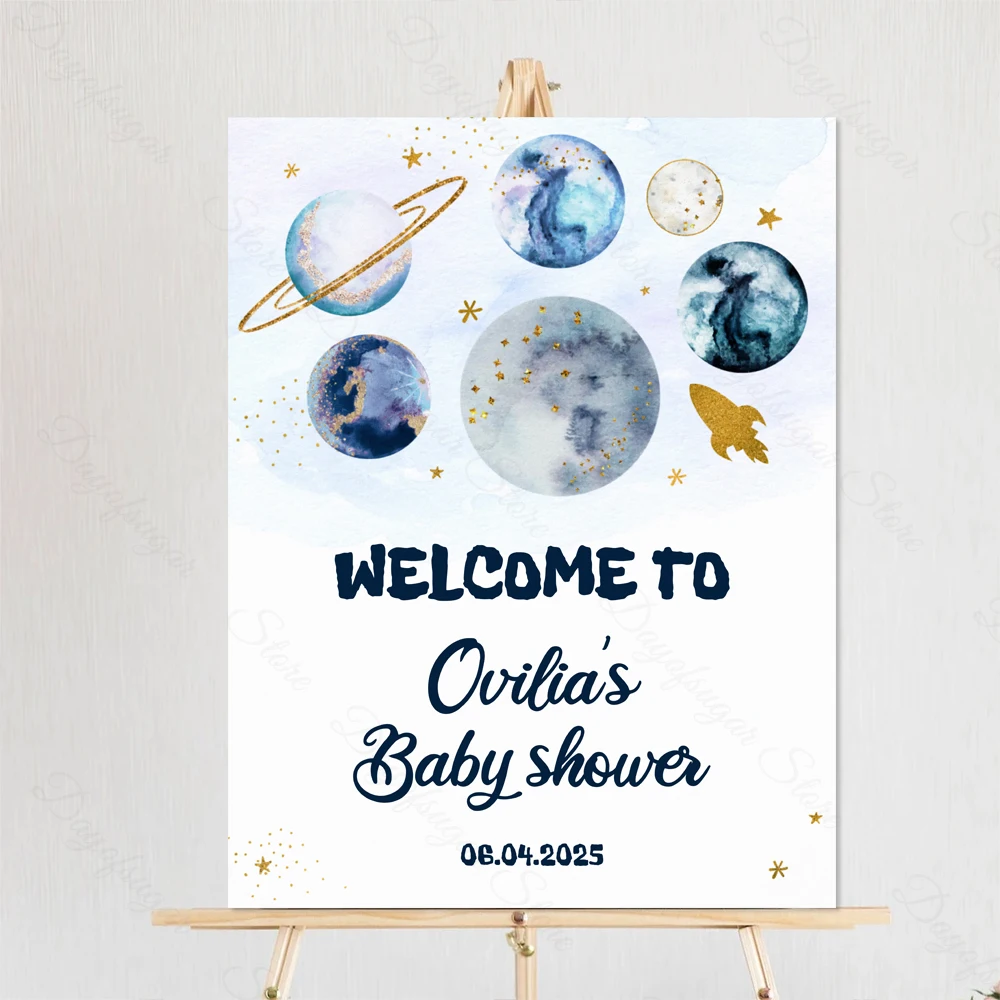 Outer Space Birthday Welcome Sign Mosaic Board Welcome Baby Shower Sign for Galaxy Planets Astronaut Birthday Party Decor