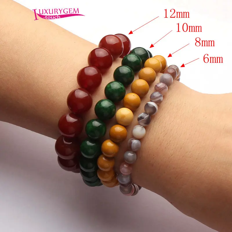 Handmade Bracelet Elasticity Jewelry 6mm 8mm 10mm 12mm Natural Stone Smooth Round Beads 18-19cm 1Pcs sk172 stone bead bracelet natural stone bracelet beaded bracelet