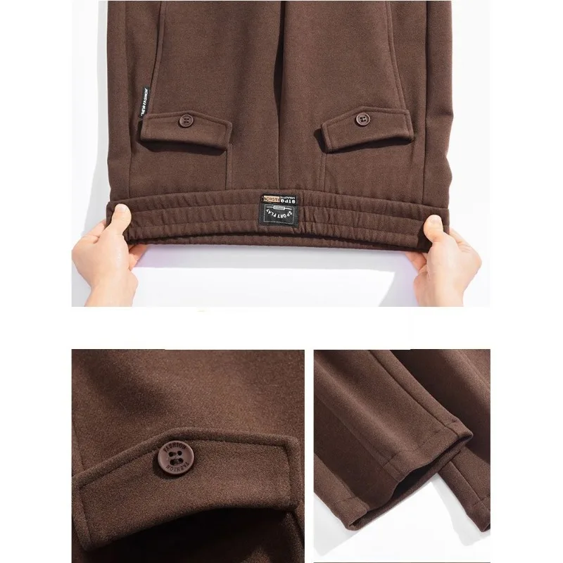 Autumn and Winter Women's Solid Colors Slim Button Classic Halun Pants High Waist Woolen Appear Thin Fashion Commuter Trousers