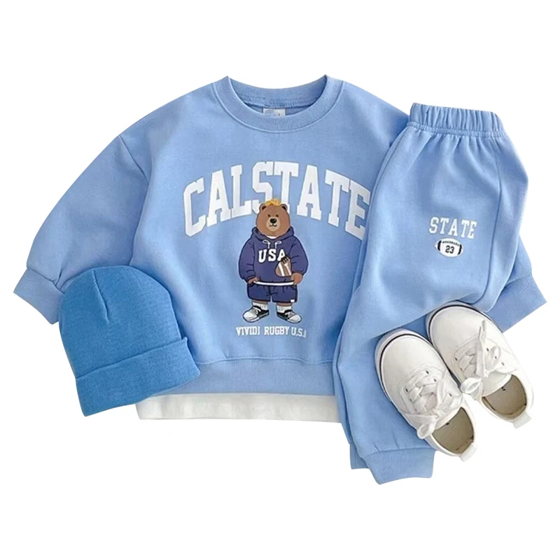 Fashion girls Toddler Baby Korea Clothing Fall Clothes Sets Baby Boys ​Set Kids Sports Bear Sweatshirt Pants 2Pcs 2 to 8 year kids clothing set girls clothing set kids sports suit boys clothing set children sports suit kids sweatshirt set